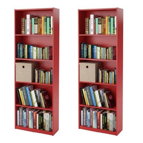 Ameriwood 5-shelf Bookcases, Red, Set of 2