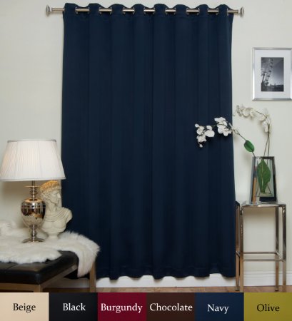Navy Wide Width Nickel Grommet Top Thermal Insulated Blackout Curtain 100 Inch Wide By 120 Inch Long Panel