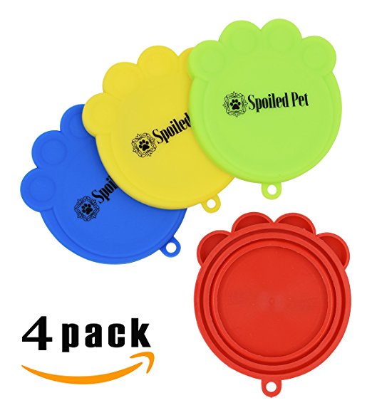 Pet Food Can Lid Covers - One Size Fits All Silicone Lids for Dog and Cat Food - 4 Pack - Universal Fitting for All Standard Size Cans - BPA Free - FDA Approved - Dishwasher Safe - Keeps Food Fresh