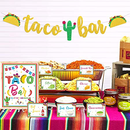 Taco Bar Decoration Kit - Banner Sign Tents Garland for Fiesta Mexican Cinco De Mayo Themed Party Bachelorette Bridal Shower, Baby Shower, Housewarming