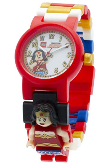 Lego DC Comics 8020271 Super Heroes Wonder Woman Kids Minifigure Link Buildable Watch | Red/White | Plastic | 25mm Case Diameter | Analog Quartz | Official