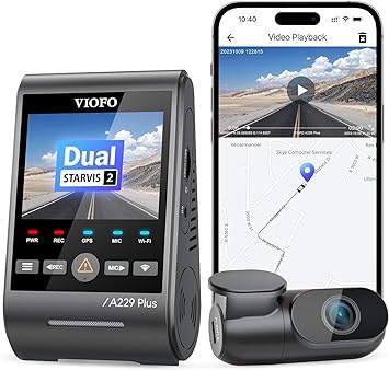 VIOFO A229 Plus 2CH Front and Rear 2K  2K HDR 5GHZ WI-FI GPS Voice Control Dual Dash Camera with Sony STARVIS 2 Sensor