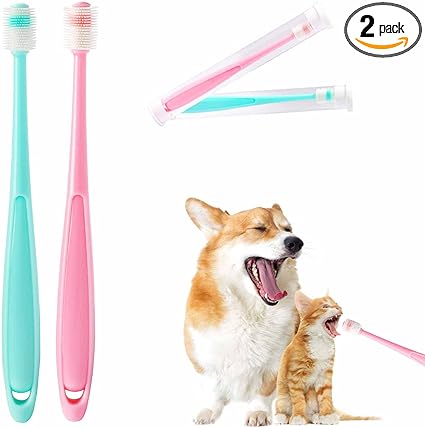 Dog Toothbrush,2 Pcs 360 Degree Soft Silicone Pet Toothbrush Cat Toothbrush Cat Dental Care Dog Oral Hygiene Deep Clean Pet Teeth Cleaning Kit for Small Dog & Cat