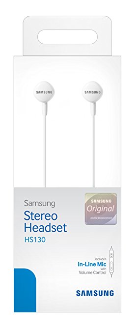 Samsung HS130 Wired Stereo Earbud 3.5mm universal headset with In-Line Multi-Function Answer/Call Button (White)