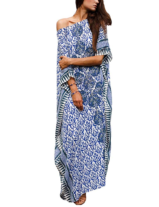 Bsubseach Women Bathing Suits Cover Up Ethnic Print Kaftan Beach Maxi Dress