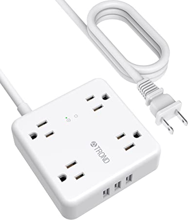 Two Prong Power Strip 10ft: TROND 3 Prong to 2 Prong Outlet Adapter Polarized Extension Cord with 3 USB Ports & 4 Widely Spaced Outlets| Wall Mountable 1440J Surge Protector for Old House White