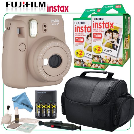 Fuji Instax Mini 8  Instant Film Camera (Cocoa) with Selfie Mirror & eDigitalUSA Instax Bundle