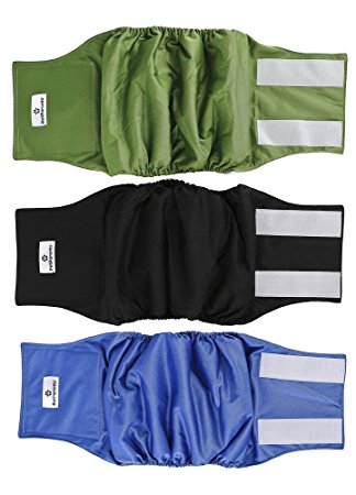 Washable Dog Belly Bands (3pack) of Durable Male Dog Wraps, Quality Male Dog Diapers, Comfy Belly Bands For Dogs, Premium Doggie Diapers Male, Stylish Dog Belly Band by Pet Parents