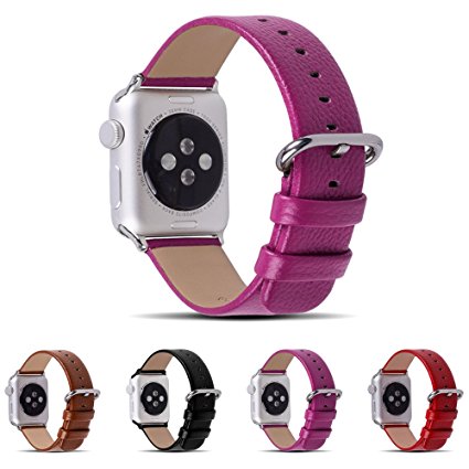Apple Watch Bands 38mm, Fullmosa Yan Series Lichi Calf Leather Strap Replacement Band with Stainless Metal Clasp for Apple Watch Series 1 Series 2,Rosy