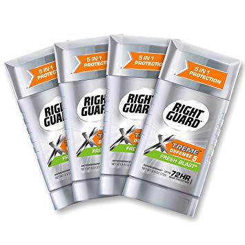 Right Guard Xtreme Defense 5 Antiperspirant Deodorant Invisible Solid, Fresh Blast, 2.6 Ounce (4 Count)
