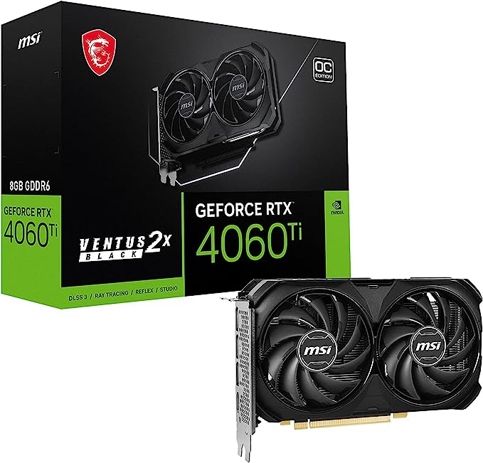 MSI GeForce RTX 4060 Ti VENTUS 2X Black 8G OC (8GB GDDR6/PCI Express 4.0/2580MHz/18000MHz)