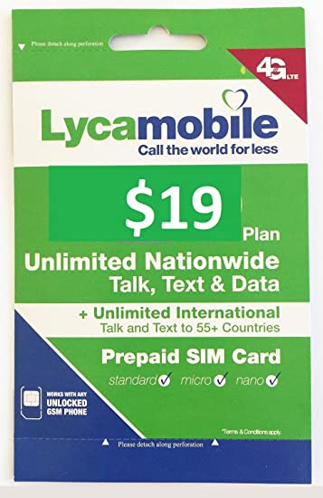 Lycamobile USA Prepaid Sim Cards Include 30 Days Service Plan ($19)
