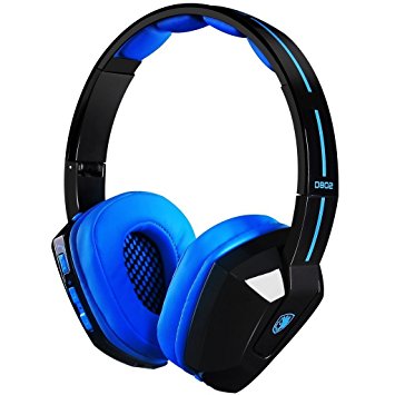 Sades D802 Foldable Lightweight Wireless Stereo Headset with Mic Vibration for Gaming/PC/Laptop/iPad/Smartphone(Blackblue)