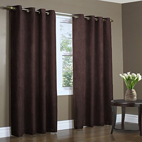 Home Candy Elegant Plain 4 Piece Polyester Door Curtain Set - 9ft, Brown