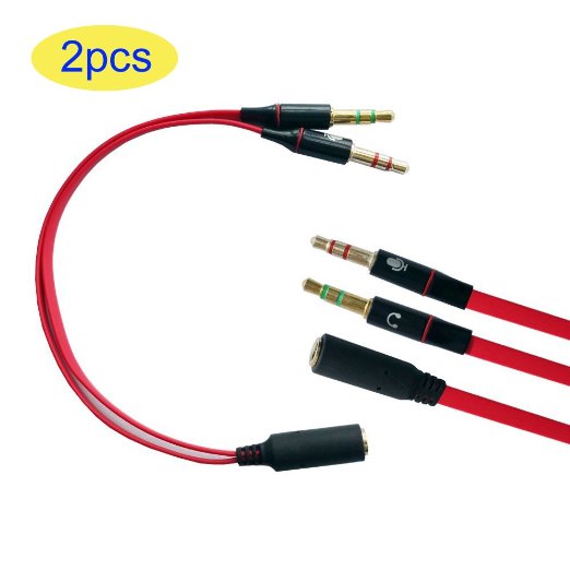 Seadream 2Pack 3.5mm Female to Dual 3.5 Male Headset Mic & Stereo Audio Y Splitter Cable Adpter (2Pack Red)