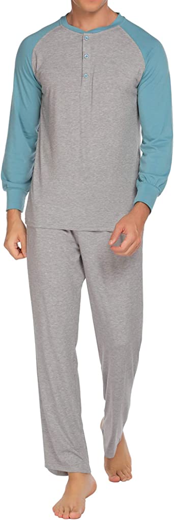 Ekouaer Sleepwear Men’s Pajama Set Long Sleeve Sleep Top and Long Lounge Pants Soft Pjs Set S-XXL