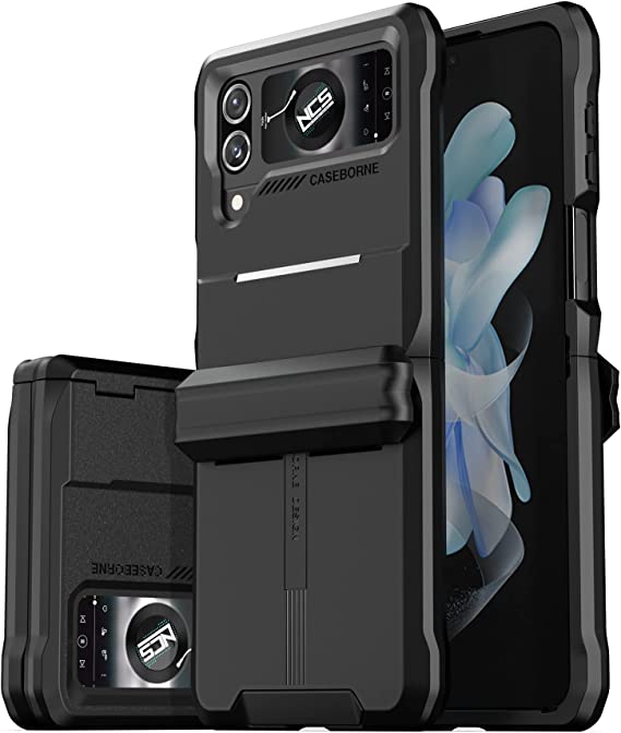 CaseBorne V Compatible with Samsung Galaxy Z Flip 4 Case - Full Body Rugged Protective Case with Semi-Auto Hinger Cover (Purple) (Black)