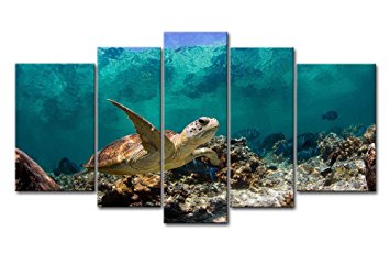 Blue 5 Panel Wall Art Painting Underwater Turtle Prints On Canvas The Picture Animal Pictures Oil For Home Modern Decoration Print Decor