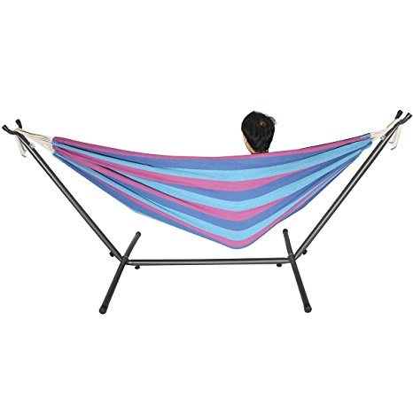 KING DO WAY Double Hammock,Outdoor Swing Chair Hanging Camping Cotton Double Bed Patio Canvas Hammock blue
