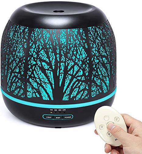 Bligli 500ml Essential Oil Diffuser, Ultrasonic Aroma Metal Humidifiers Remote Control with 7 Color LED Lights, Waterless Auto Shut-Off, 4 Time Modes for Office, Bedroom and Baby