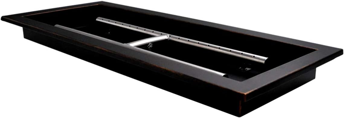 Skyflame Black 24" x 8" Dual Burner Pan Rectangular Drop-in Fire Pit Pan and Burner - Made of Steel