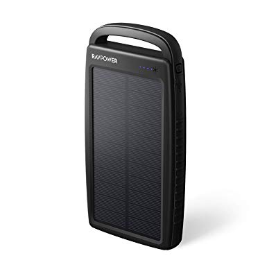 Solar Charger RAVPower 20000mAh Portable Charger Solar Power Bank with Dual 2.4A Outputs, External Battery Pack with Flashlight for Smartphones, Tablets and More(Black)