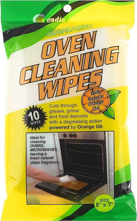 Oven and Microwave Cleaning Wipes – Effectively Removes all Grease, Grime and Food Stains on Kitchen Gadget – Leaves Fresh Natural Orange Scent | Degreasing Wipes 8x7 Inches (1 Pack 10 Wipes) By Cadie