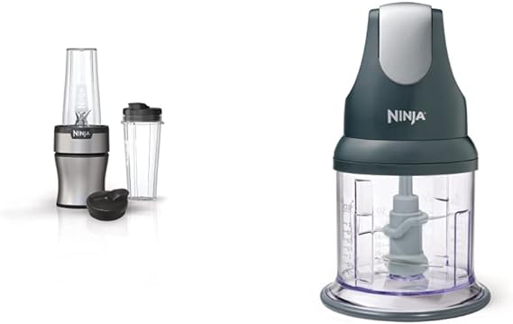 Ninja BN300C, Personal Nutri-Blender With Ice-Crushing Technology, Black/Silver, 750W & NJ100C, Express Chop For Chopping, Mincing, and Pureeing, Black, 200W (Canadian Version) 16oz