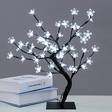 Excelvan 0.45M/17.72Inch 48LEDs Cherry Blossom Desk Top Bonsai Tree Light, Decorative Cool White Light, Black Branches, Perfect for Home Festival Party Wedding Christmas Indoor Outdoor Decoration