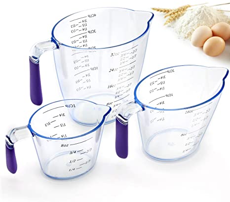 Plastic Measuring Cups Set, 1 2 4 Cup Capacity with Ounce Measurement, BPA Free Liquid Measuring Cups with Spout for Kitchen Cooking Baking, 3-Piece