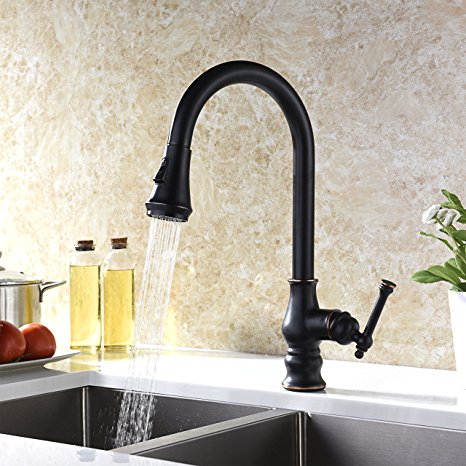 Refin Pre-rinse Kitchen Faucet Solid Brass Pull Out Sprayer Kitchen Sink Faucet Oil Rubbed Bronze