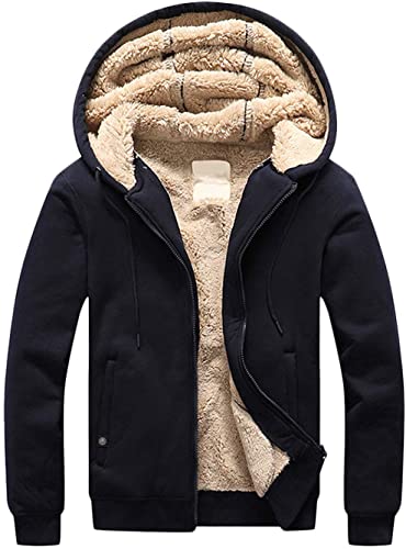 Jenkoon Men's Heavyweight Full Zip Fleece Sherpa Lined Hooded Sweatshirt Jacket Coats