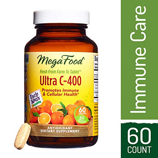 MegaFood - Ultra C-400, Antioxidant Support for Immune Health and Well-being with Organic Oranges and Vitamin C, Vegan, Gluten-Free, Non-GMO, 60 Tablets
