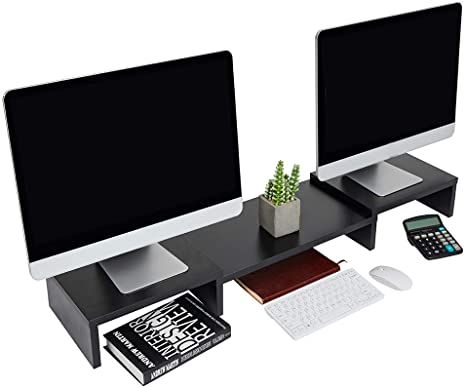 Superjare Updated Monitor Stand Riser, Adjustable Screen Stand for Laptop Computer/TV/PC, Multifunctional Desktop Organizer - Black