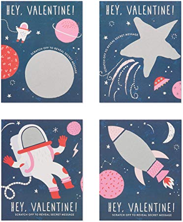 American Greetings Valentine's Day Cards for Kids Classroom, Space Scratch Off (28-Count)