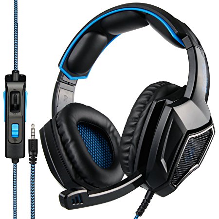 2018 Latest Version PS4 Headphones,Sades SA920PLUS 3.5mm Stereo Bass Gaming Headset with Microphone for New Xbox one PS4 PC Laptop Mac Newest Xbox ONE/360(Black Blue)