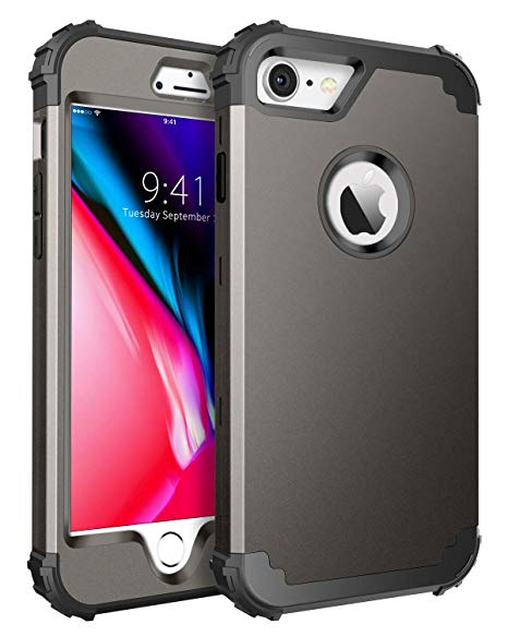 iPhone 8 Case, iPhone 7 Case, BENTOBEN Heavy Duty Shockproof 3 in 1 Slim Hybrid Hard PC Soft Silicone Rubber Bumper Rugged Protective Phone Case Cover for iPhone 8 /iPhone 7 (4.7") Gunmetal