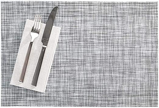 Carmel Mesh White Vinyl Woven Placemat - with Black Threads - 16" x 12" - 6 count box - Restaurantware