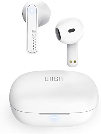 Wireless Earphones, UIISII True Wireless Earbuds Headphones with 13mm Large Moving Coil Deep Bass, CVC 8.0 Noise Cancellation Mic, Cute Charging Case, Touch Control, Single/Twin Mode (White)…