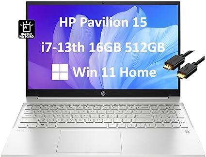 HP 2024 Latest Pavilion 15 Laptop (15.6" FHD Display, 13th Gen Intel 10-Core i7-1355U, 16GB RAM, 512GB SSD) Home & Business, Backlit KB, Webcam, Wi-Fi 6, Fast Charge, IST HDMI, Win 11 Home, Silver