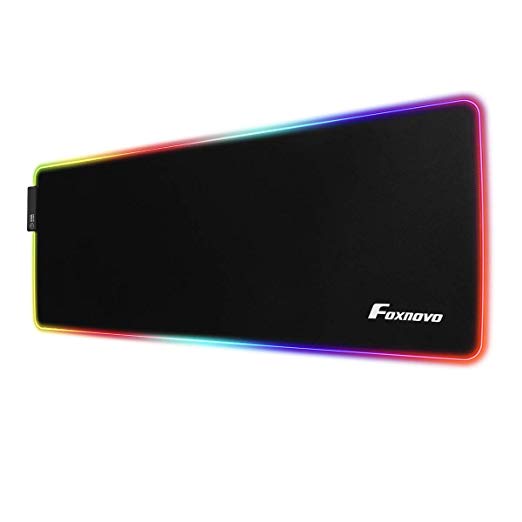 Foxnovo RGB Gaming Mouse Pad, 4.5MM Slip-Resistant Rubber Base Computer Keyboard Pad Mat With 7 RGB Colors 5 Lighting Modes Large USB Computer Mousepad Mice Mat for Gamers