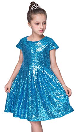 Shiny Toddler Little/Big Girls Shiny Sequins Birthday Party Dance Dress
