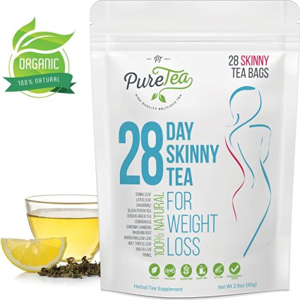 PureTea® Weight Loss Tea: Skinny Tea, Body Cleanse, Reduce Bloating, Suppress Appetite, Weight Loss Tea For Women, Detox Teatox, Best Way to Lose Weight Fast w/ all Benefits of Green Tea Diet (28 Day)