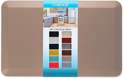 ComfiLife Anti Fatigue Floor Mat – 3/4 Inch Thick Perfect Kitchen Mat, Standing Desk Mat – Comfort at Home, Office, Garage – Durable – Stain Resistant – Non-Slip Bottom (20" x 32", Beige)