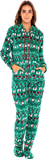 Alexander Del Rossa Women's Warm Fleece One Piece Hooded Footed Pajamas, Adult Onesie with Hood for Winter