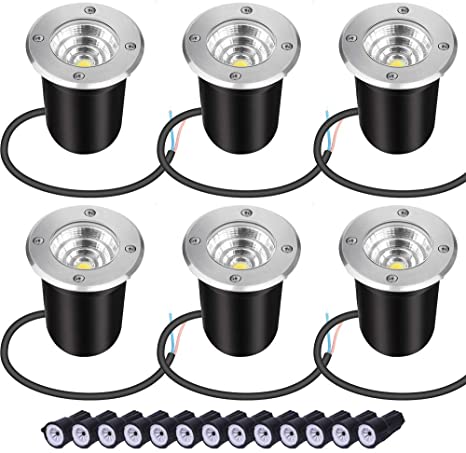 Led Landscape Lights Low Voltage 5W 12V 24V In-Ground Well Light 3000K Warm White Waterproof Outdoor Spotlights for Garden, Pathway, Driveway, Deck(6 Pack with Wire Connector)