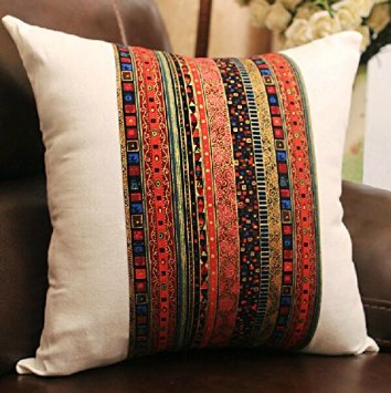 Ning-store 2015 New Arrival Bohemian Style Colorful Design Cotton Linen Decorative Throw Pillow Case Sofa Pillow Cushion Cover (About 18 Inches Square)