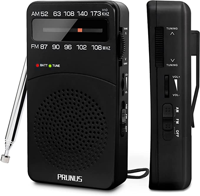 【2023 Newest】PRUNUS J-166 Portable Radio AM FM, Battery Operated Radio with Tuning Light, Back Clip, Excellent Reception for Indoor & Outdoor & Emergency Radio, AM FM Radio Portable, transistor radio