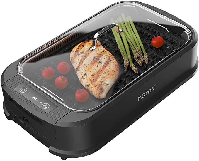 hOmeLabs Smokeless Indoor Electric Grill - Removable Non-Stick Grill Grates, Tempered Glass Lid, 1500W Fast Heating Element, Digital Temperature Control and Bonus Griddle Plate