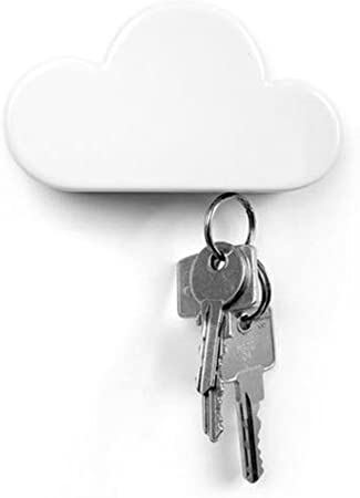 TWONE White Cloud Magnetic Wall Key Holder - Novelty Adhesive Cute Key Hanger Organizer, Easy to Mount - Powerful Magnets Keep Keychains and Loose Keys Securely in Place